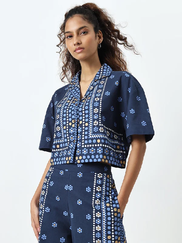 Referral Discount Bombay Paisley Blue Floral Printed Cotton Blend Shirt