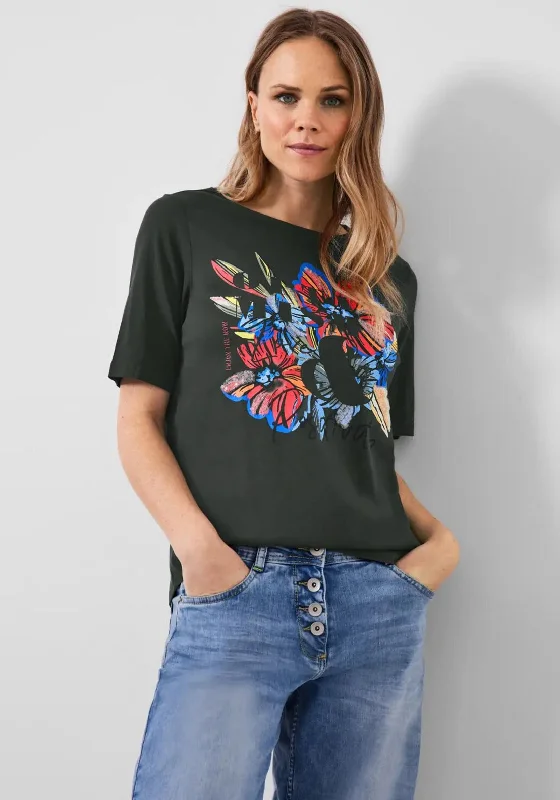 One-DAY Sale Cecil Sequin Floral Graphic T-Shirt, Easy Khaki