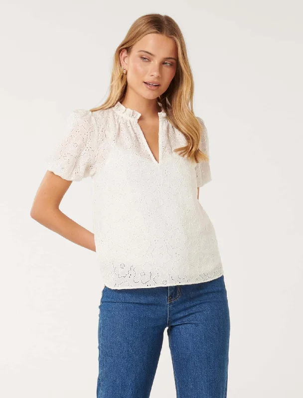 Year-End Clearance Tottie Short Sleeve Broderie Top