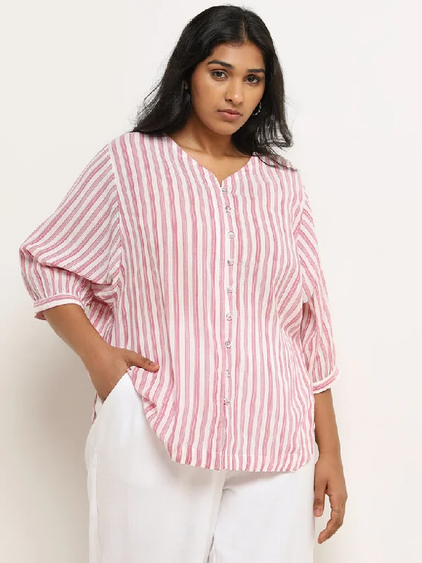 Anniversary Sale Gia Pink Striped Pattern Blouse