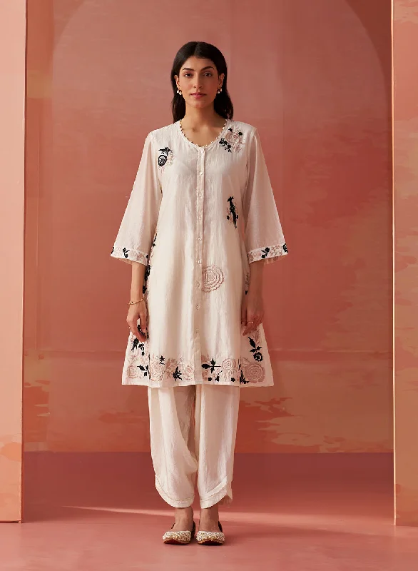 Super Bargain Farida Ivory Embroidered Chanderi Tunic for Women