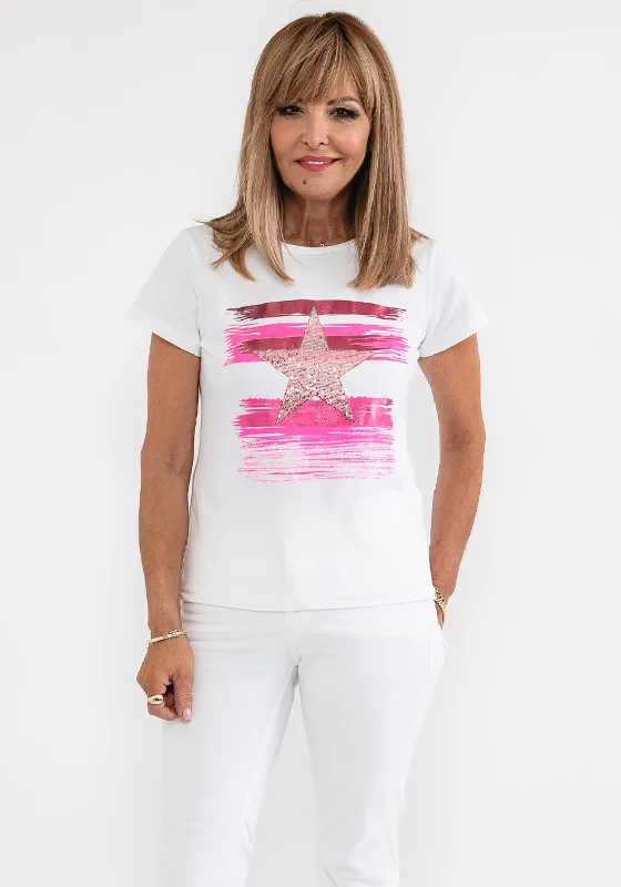 Weekend Discounts to Delight d.e.c.k. by Decollage Sequin Star T-Shirt, White & Pink Weekend Discounts to Delight d.e.c.k. by Decollage Sequin Star T-Shirt, White & Pink