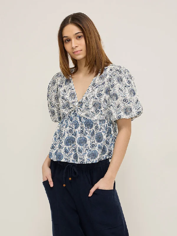Don't Miss Out Bombay Paisley Blue Printed Cotton Top