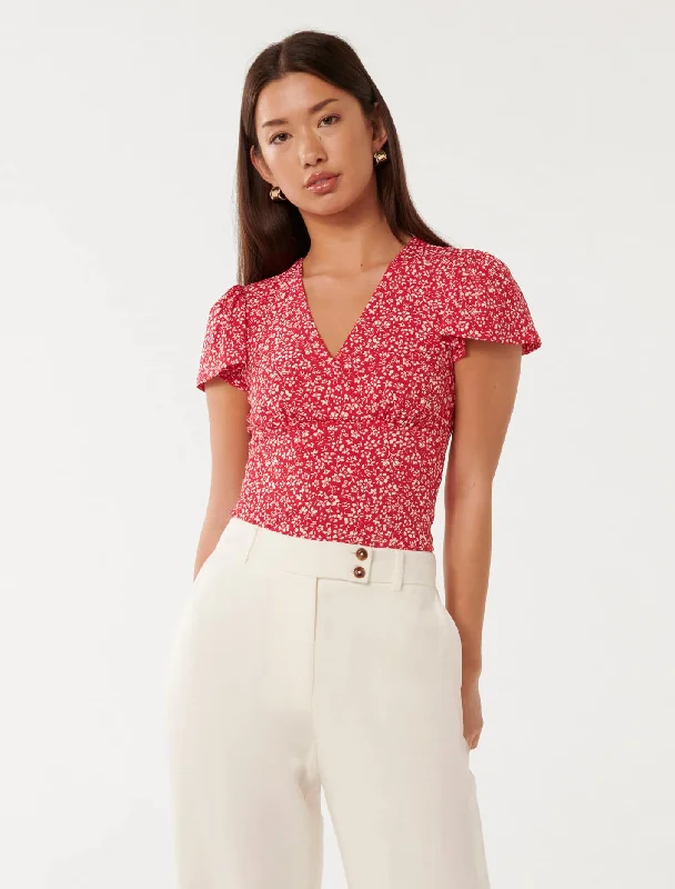 Weekend Deals to Make You Smile Lulu Printed Flutter Sleeve Top