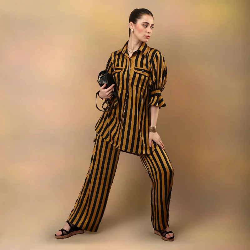 Hot Buy Mustard Striped Print Collared Shirt