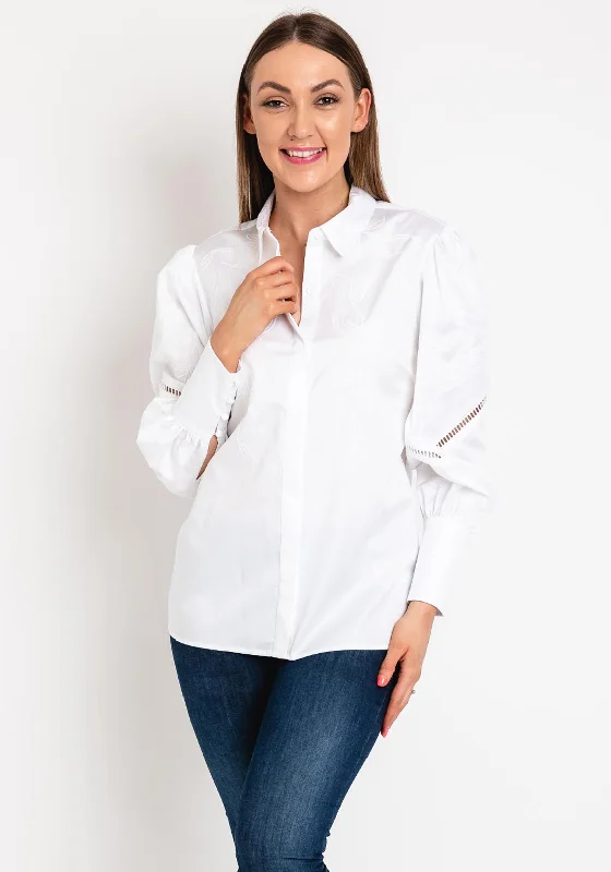 Weekend Deals to Make You Smile Guess Womens Floral Embroidered Outline Shirt, White