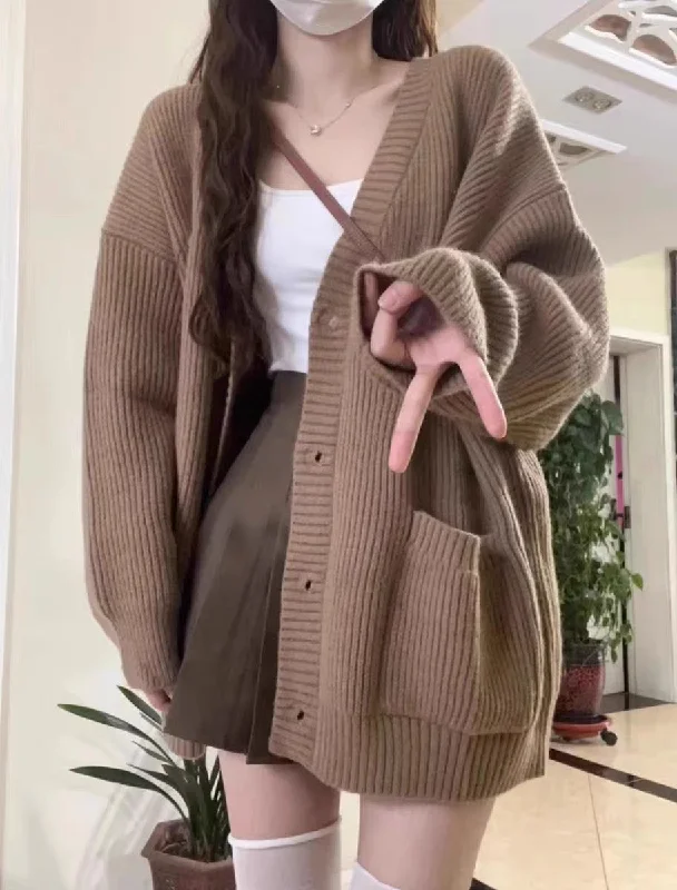 New Deals V-neck sweater cardigan women's coat spring loose knitwear top   S3393