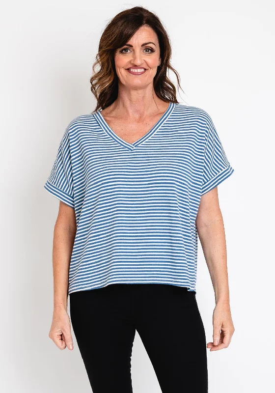 Value Deals Serafina Collection One Size Striped Top, Blue