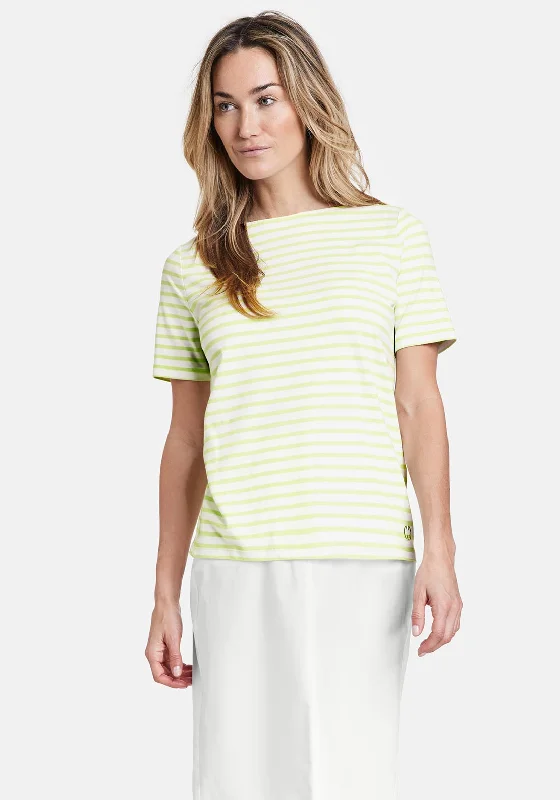 Weekend Steals Await Gerry Weber Striped Boat Neck T-Shirt, Lime & White