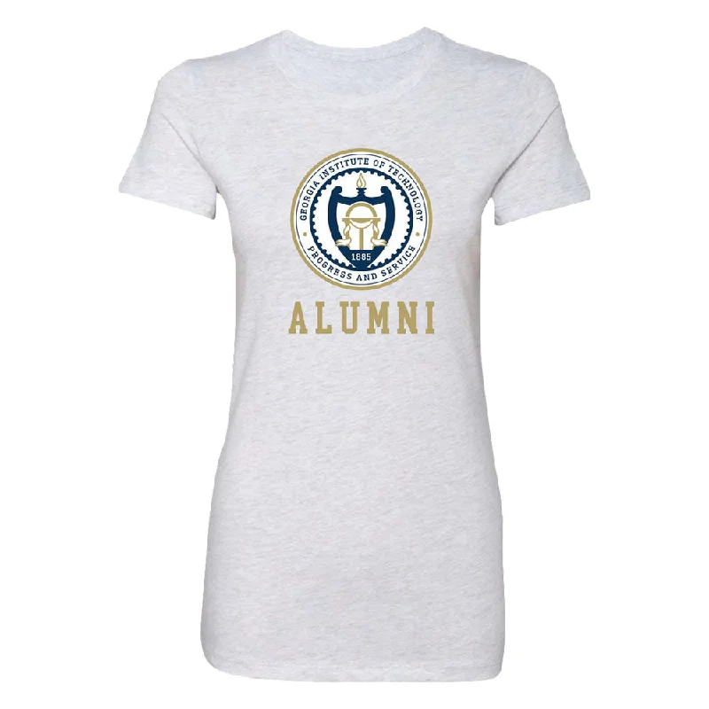 Low Price Ladies Georgia Tech Yellow Jackets Alumni Seal White Short Sleeve