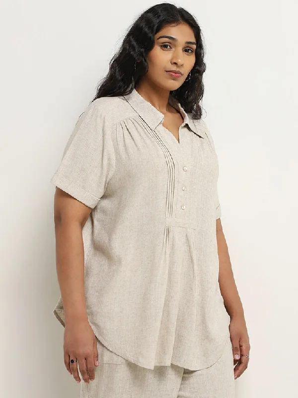 Season Finale Sale Gia Beige Pintuck Detailed Cotton Blouse