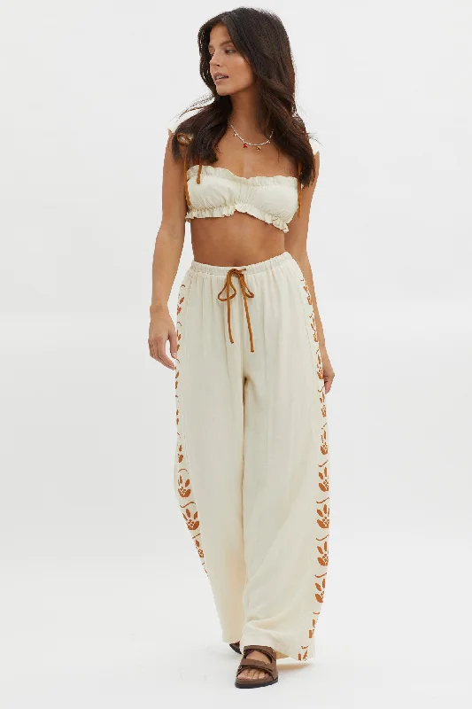 Weekend Bargains to Snag Maghan Side Print Long Pants Beige