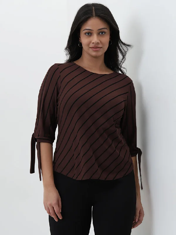 Now Available Gia Brown Striped Blouse