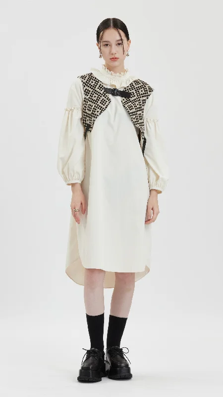 Midnight Madness Ruffle Collar With Puff Sleeves Dress