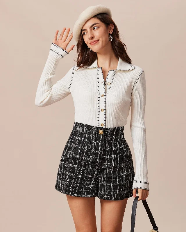 Huge Savings The White Seam Colorblock Button Cardigan