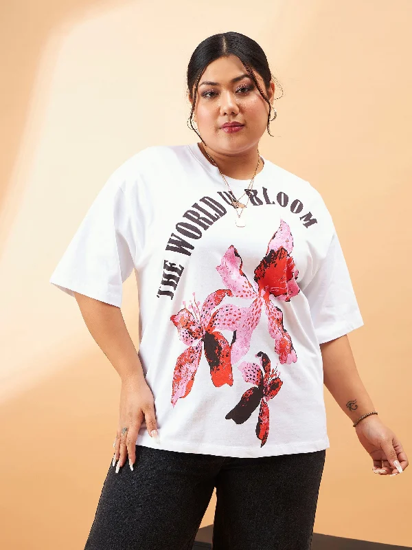 Limited Quantity Women White Graphic The World Is Bloom T-Shirt