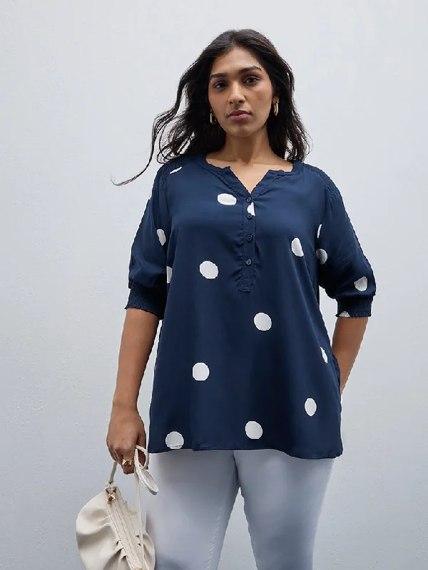Closeout Sale Gia Navy Polka Dot Printed Blouse