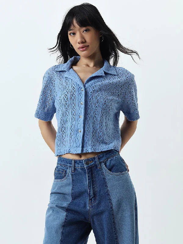 Limited Edition Bombay Paisley Light Blue Knit-Textured Shirt