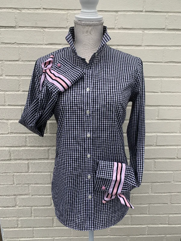 Weekend Bargains to Indulge In SALE - XS & 2XL ONLY - Audrey Black Gingham Ribbon French Cuff Shirt (RFC11) *FINAL SALE* Weekend Bargains to Indulge In SALE - XS & 2XL ONLY - Audrey Black Gingham Ribbon French Cuff Shirt (RFC11) *FINAL SALE*