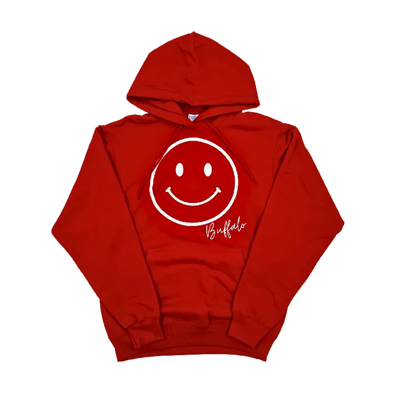 Super Deal Smiley Face With Buffalo Wordmark Red Hoodie