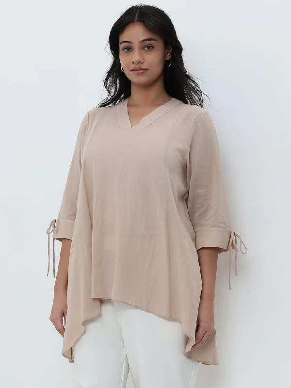 Big Deal Gia Beige Solid Blouse
