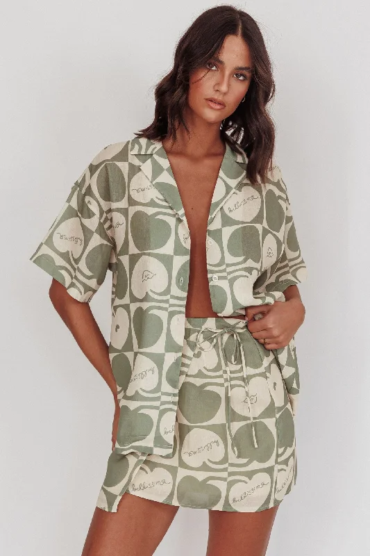 Year-End Sale Ithaca Cherry Print Mini Wrap Skirt Sage Beige
