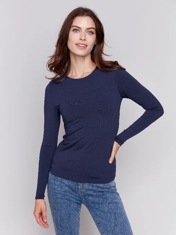 Hurry In Long Sleeve Super Stretch Top - Navy