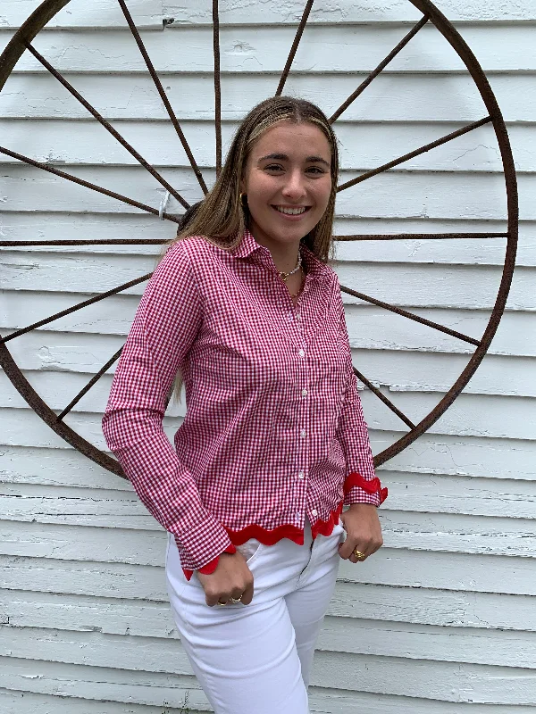 Bargain Blast SALE - M ONLY - Bridget Gingham Ric Rac Shirt (GRR-Red Red) **FINAL SALE**