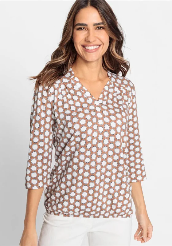 Weekend Bargains to Indulge In Olsen Rope Circle Pattern T-Shirt, Brown Multi
