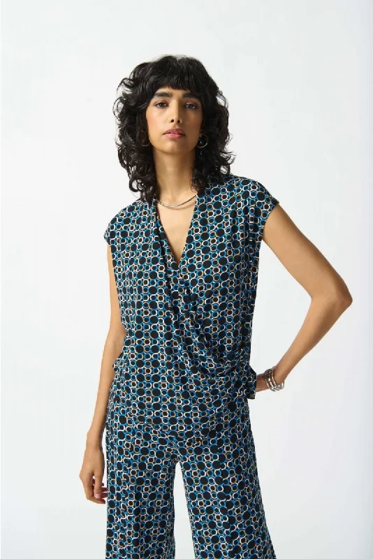 Deal Frenzy Joseph Ribkoff Black/Multi Geometric Print Faux Wrap Cap Sleeve Top 242064 Deal Frenzy Joseph Ribkoff Black/Multi Geometric Print Faux Wrap Cap Sleeve Top 242064