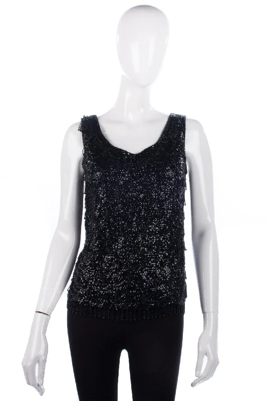 Steal Deal Cerimode Vintage Sequinned Sleeveless Top Black Size 36 (UK8/10)