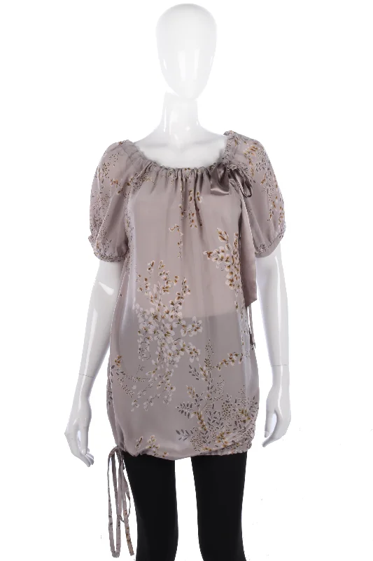 Weekend Discounts You Deserve Ted Baker Top Cap sleeves 100% Silk Grey Floral UK 8