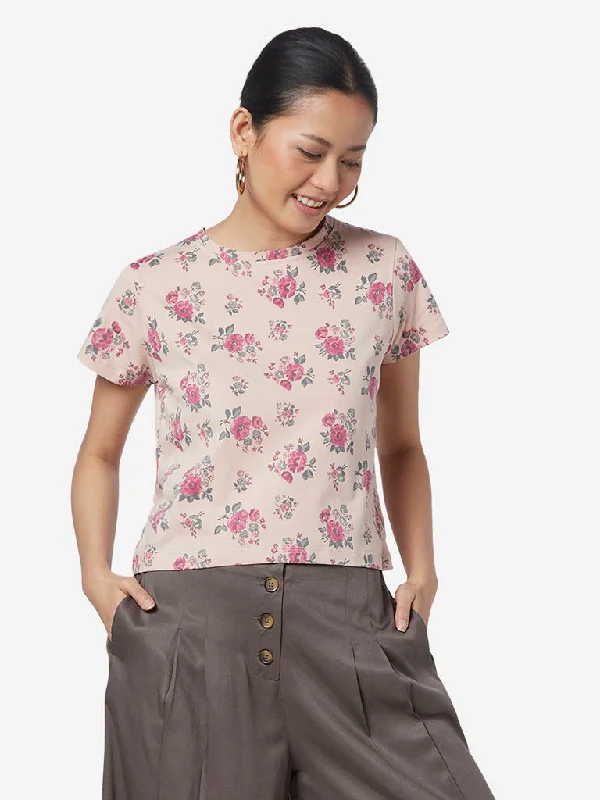 Deal Mania Bombay Paisley Peach Rose Print Crop-Top