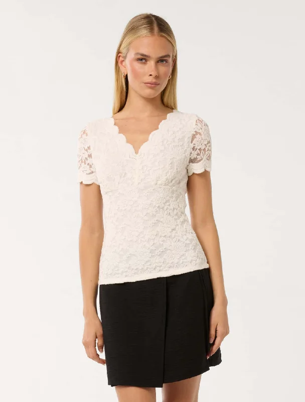 Big Discounts Yianna Lace V Neck Top