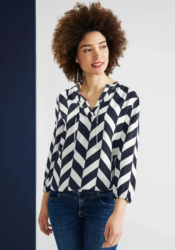 New Deals Street One Zig Zag Pattern Blouse, Navy