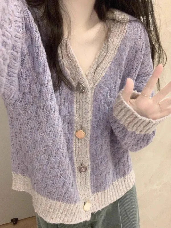 Limited Time Taro purple v-neck sweater jacket for women Korean style knitted cardigan S3384 Limited Time Taro purple v-neck sweater jacket for women Korean style knitted cardigan S3384
