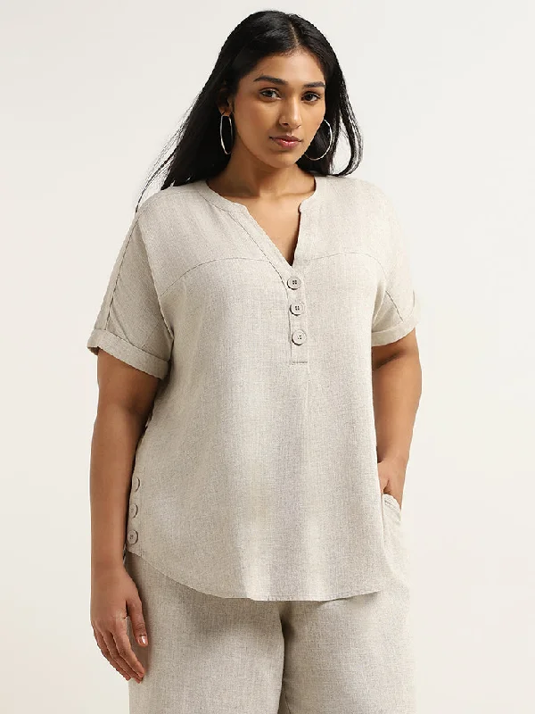 Unbeatable Prices Gia Beige Buttoned Linen Top