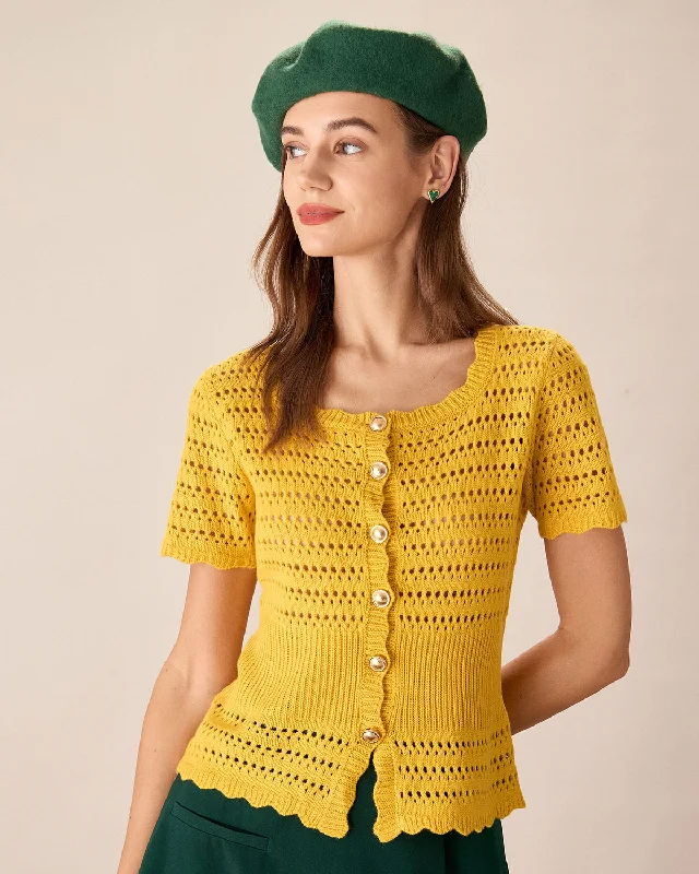 Early Access Yellow Crochet Single-Breasted Cardigan