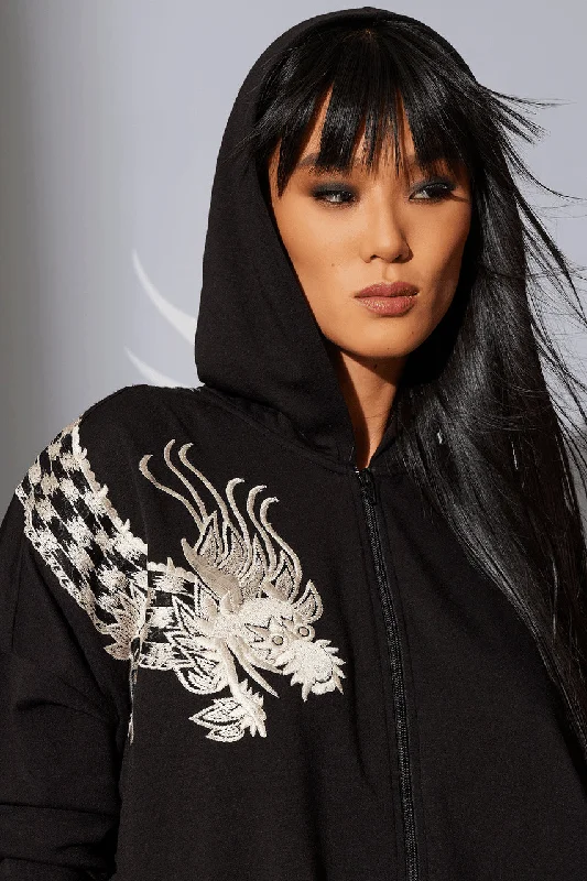 Extra Savings Cocoon Dragon Embroidered Hoodie