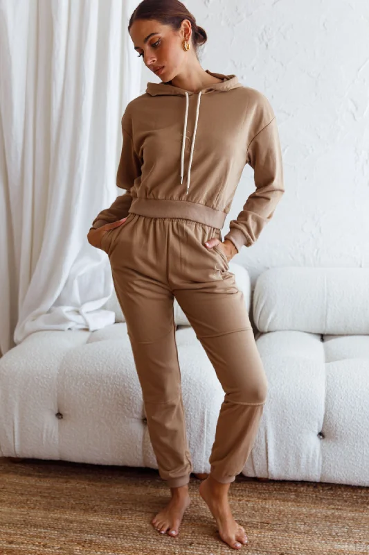Daily Deals Glow Getter Elasticated Waist Embroidery Logo Jogger Pants Beige