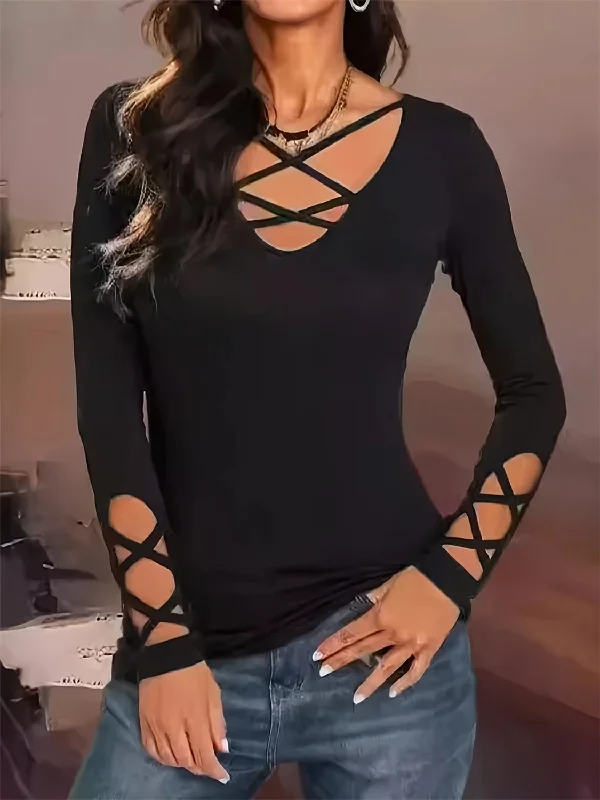 Today's Special Cutout Crisscross Long Sleeve T-Shirt