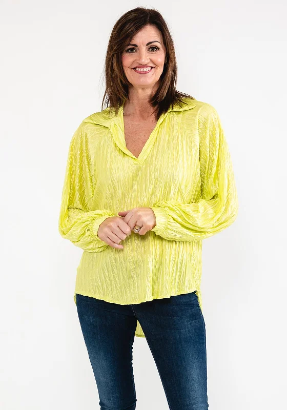 Savings Galore Seventy1 One Size Satin Crinkle Blouse, Lime