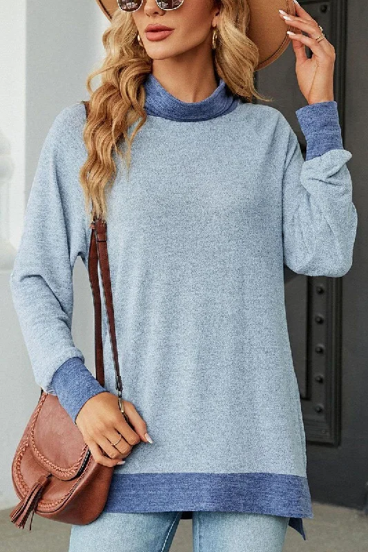 Reduced Prices WOMEN HIGH NECK SIDE SLIT OVERSIZED PULLOVER