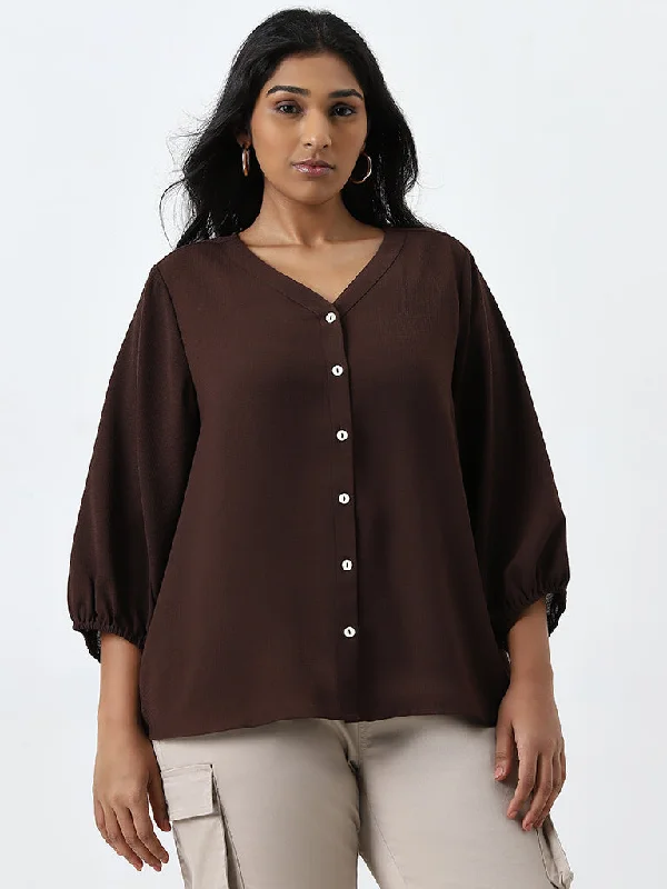 Price Drop Alert Gia Brown Self-Checkered Blouse