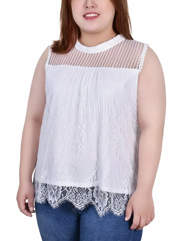 Exclusive Preview Plus Size Sleeveless Mock Neck Lace Top