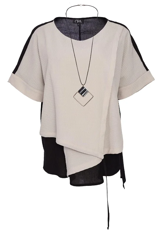 Super Savings Ora Waffle Texture Asymmetric Wrap Top, Stone & Black