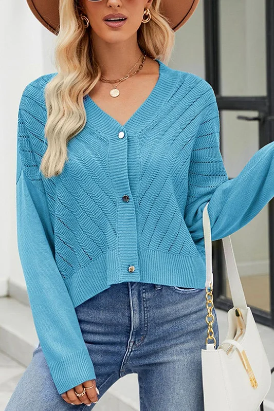 New Markdowns WOMEN CABLE KNITTED BUTTON CLOSURE CARDIGAN