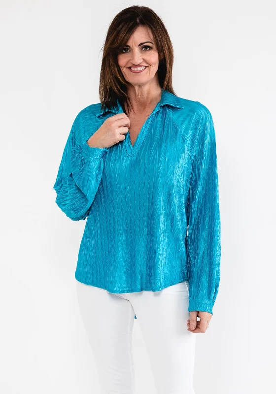 Year-End Sale Seventy1 One Size Satin Crinkle Blouse, Blue
