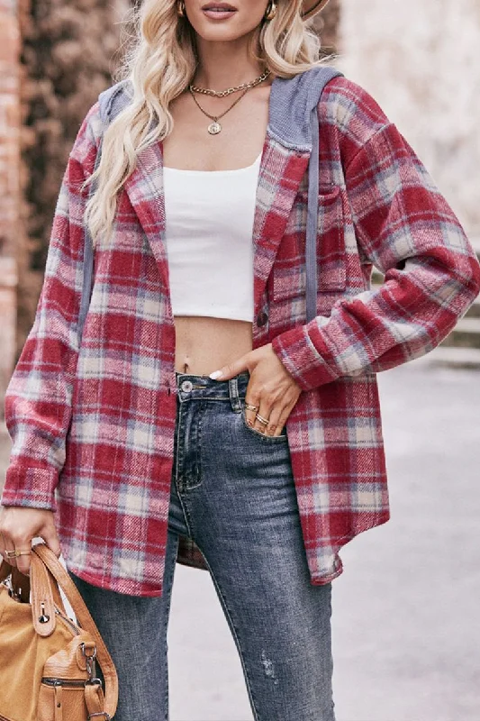 Early Bird WOMEN FLANNEL PLAID HOODIE SHACKET