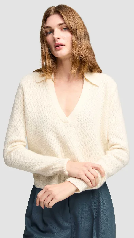 Deep Savings Polo Sweater in Wool Cashmere | Cream